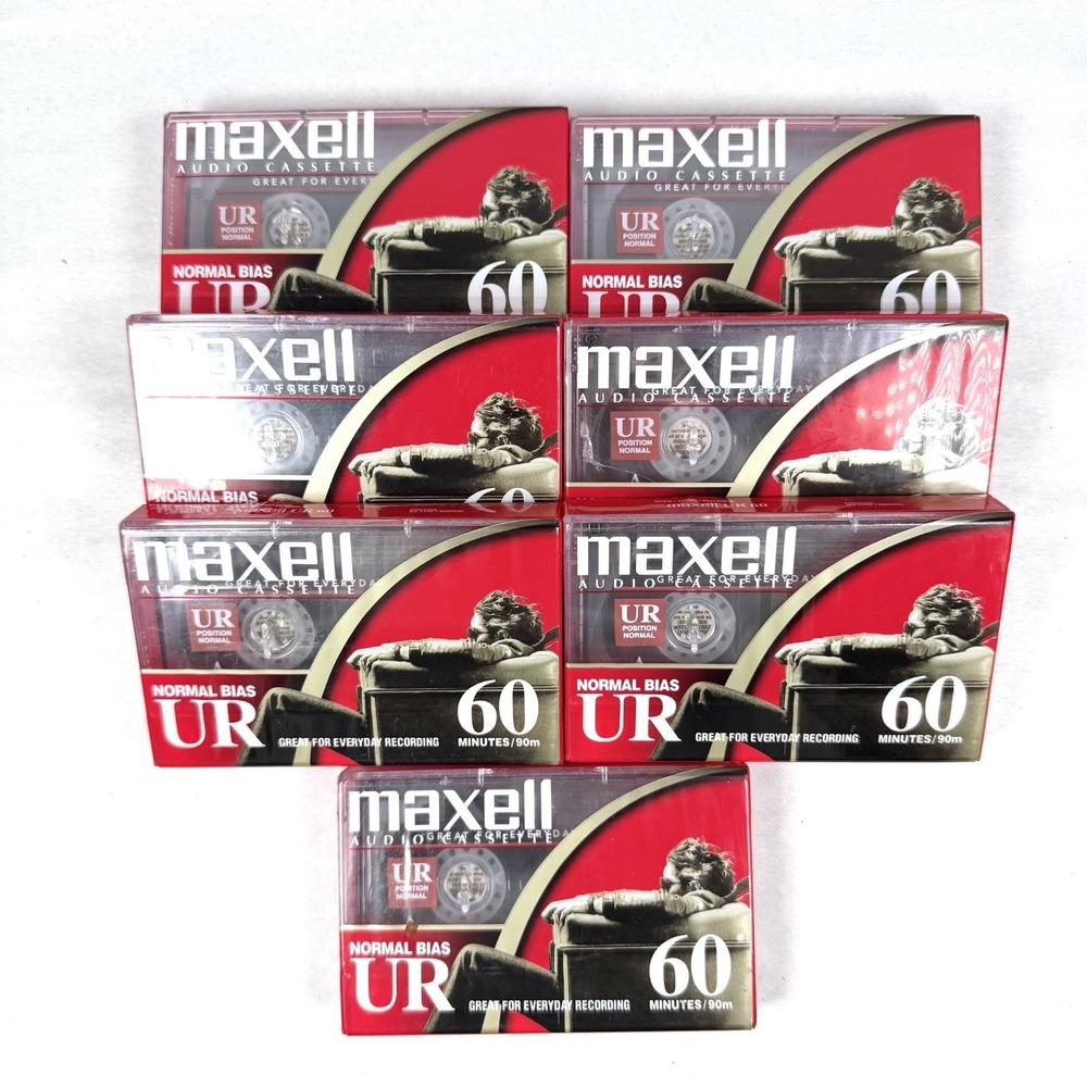 Lot of 7 Maxell Audio Cassette Normal Bias UR 60 Minutes / New / Sealed